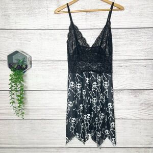 ROMWE Sheer Black Lace Gothic Skeleton Print Lingerie Nightdress Size XL